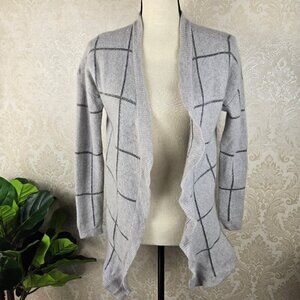 Saks Fifth Avenue Size Med Gray Cashmere Window Pane Metallic Cardigan Ruffled